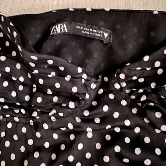 Zara black w white polka dots lycra body suit with shirred top - NWOT - small - Picture 2 of 12